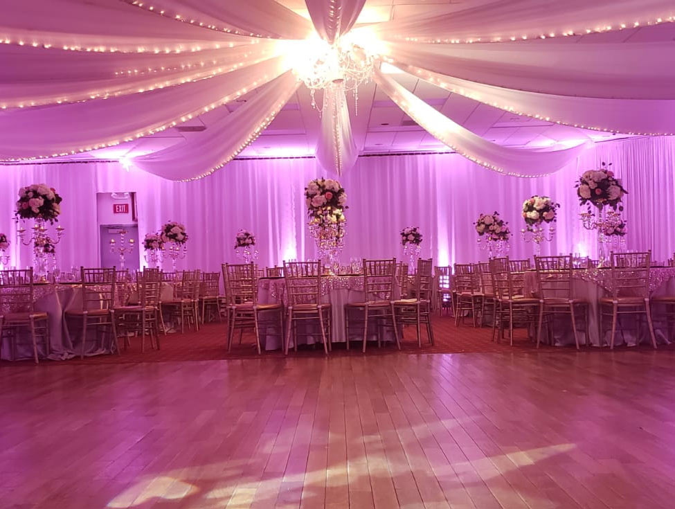 Wedding hall elegantly decorated with full natural light.